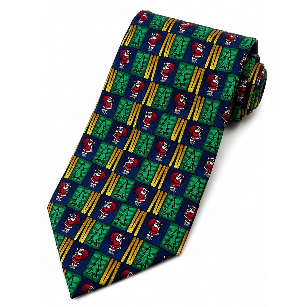 Cape Code Christmas Tie 100% Silk Santa Christmas Tree Holiday Mens 59" x 4"